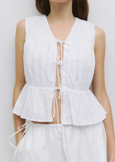 Dunst Sleeveless Tie Front Top- White