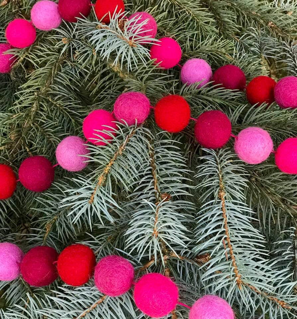 Felted Wool Garland Balls- Pink/Red
