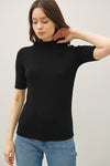 Mock Neck S/S Knit Top- Black