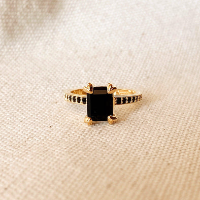 18k Gold Filled Black Solitaire Ring