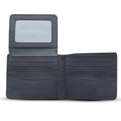 Leather Wallet w/ Flap Out Id Window- Black