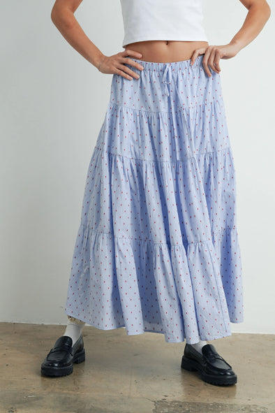 Flowy Cotton Maxi Skirt- Blue/Red