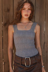 Lace Textured Square Top- Blue Shadow