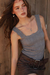 Lace Textured Square Top- Blue Shadow