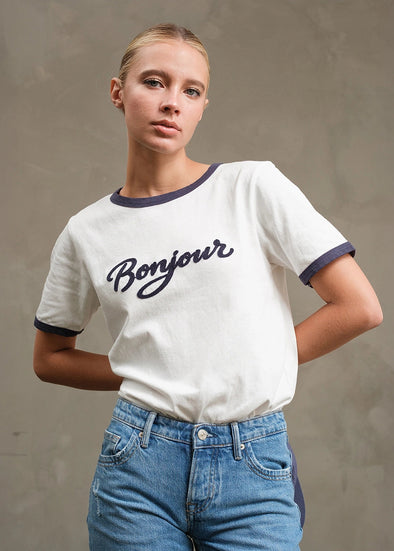 Bonjour Ringer Tee- White/Navy