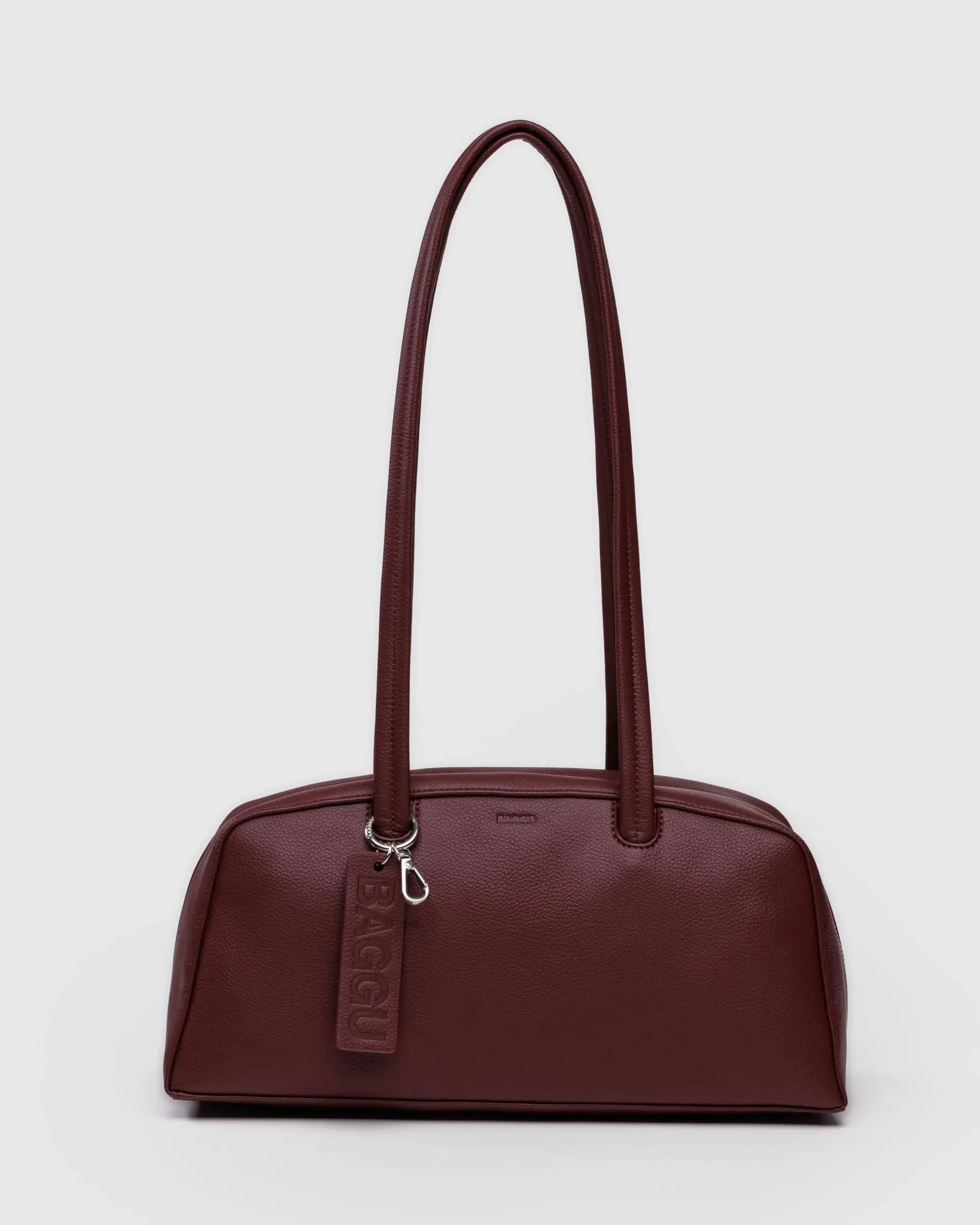 baggu small leather backpack inside Baggu Recycled Leather Bowler Bag- Mahogany