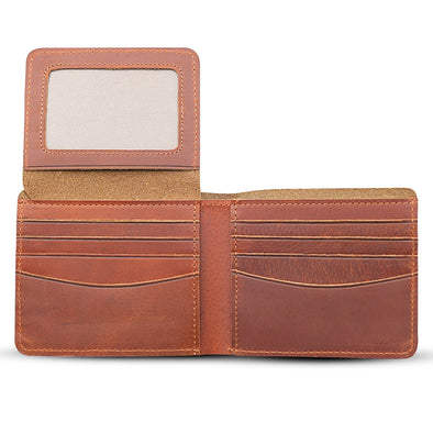 Leather Wallet w/ Flap Out Id Window- Light Brown
