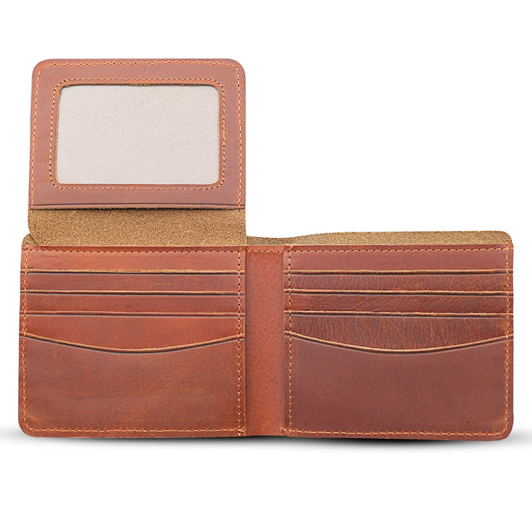 Leather Wallet w/ Flap Out Id Window- Light Brown
