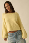 Textured Knit Bubble Sleeve Sweater- Butter