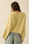 Textured Knit Bubble Sleeve Sweater- Butter