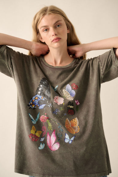 Butterfly Mineral Washed Tee- Graphite