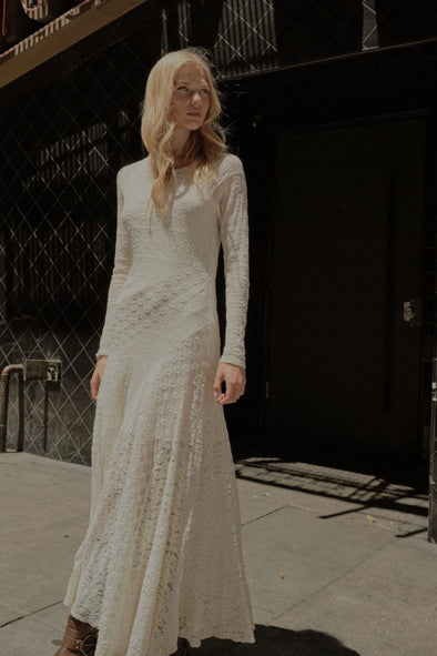 Sifer Floral Lace Maxi Dress- Cream