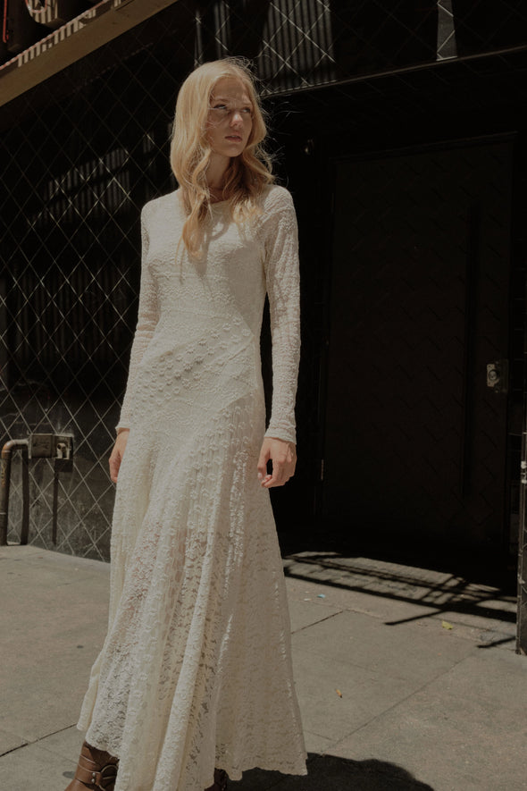 Sifer Floral Lace Maxi Dress- Cream