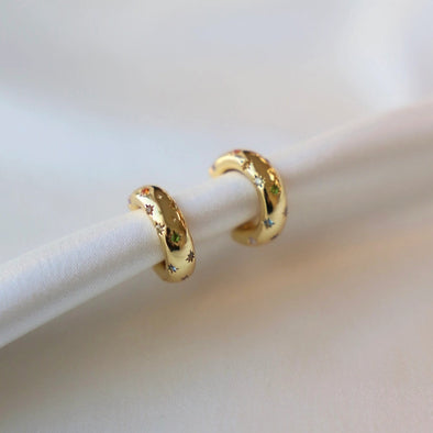 Penny CZ Star Hoop- 24kt GP