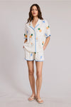 Cancun Embroidered Shorts- Cream/Blue