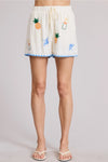 Cancun Embroidered Shorts- Cream/Blue