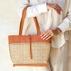 Rattan Cane Weave Tote Bag- Leather Trim