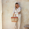 Rattan Cane Weave Tote Bag- Leather Trim