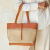 Rattan Cane Weave Tote Bag- Leather Trim
