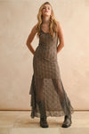 All Laced Up Sheer Layering Dress- Cement