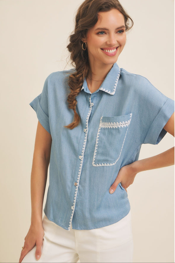 Washed Chambray Shirt- Light Denim