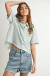 Checkered Tie-Back Polo Crop Button Up- Yellow/Blue