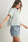 Checkered Tie-Back Polo Crop Button Up- Yellow/Blue