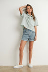 Checkered Tie-Back Polo Crop Button Up- Yellow/Blue