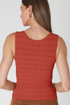 Lace Dot Textured Square Top- Chili Oil
