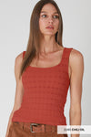Lace Dot Textured Square Top- Chili Oil