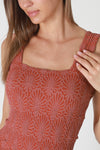 Lace Textured Square Top- Chili Oil