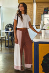 Coffee Date Wide Leg Chill Pants- Rust/Pink/White