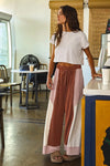 Coffee Date Wide Leg Chill Pants- Rust/Pink/White