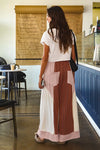 Coffee Date Wide Leg Chill Pants- Rust/Pink/White