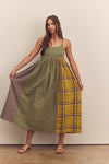 Contrast Plaid Mix Cami Maxi Dress-Multi