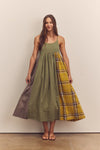 Contrast Plaid Mix Cami Maxi Dress-Multi