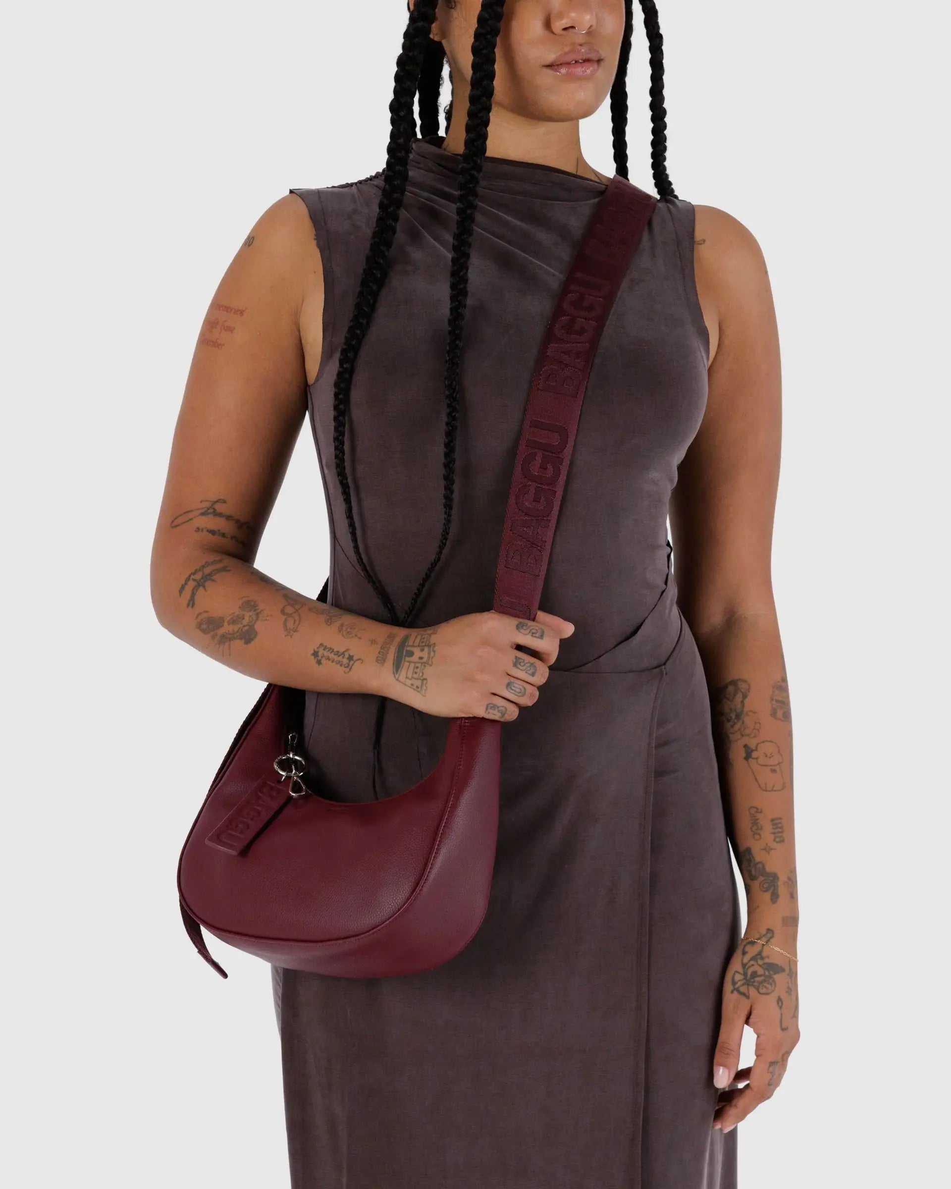 baggu leather backpack sale Baggu Small Recycled Leather Crescent Bag- Mahogany – Mom's Sweet Shop