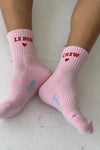 Le Bon Shoppe Embroidered Crew Sock- Strawberry Milk