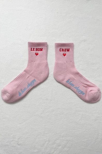 Le Bon Shoppe Embroidered Crew Sock- Strawberry Milk
