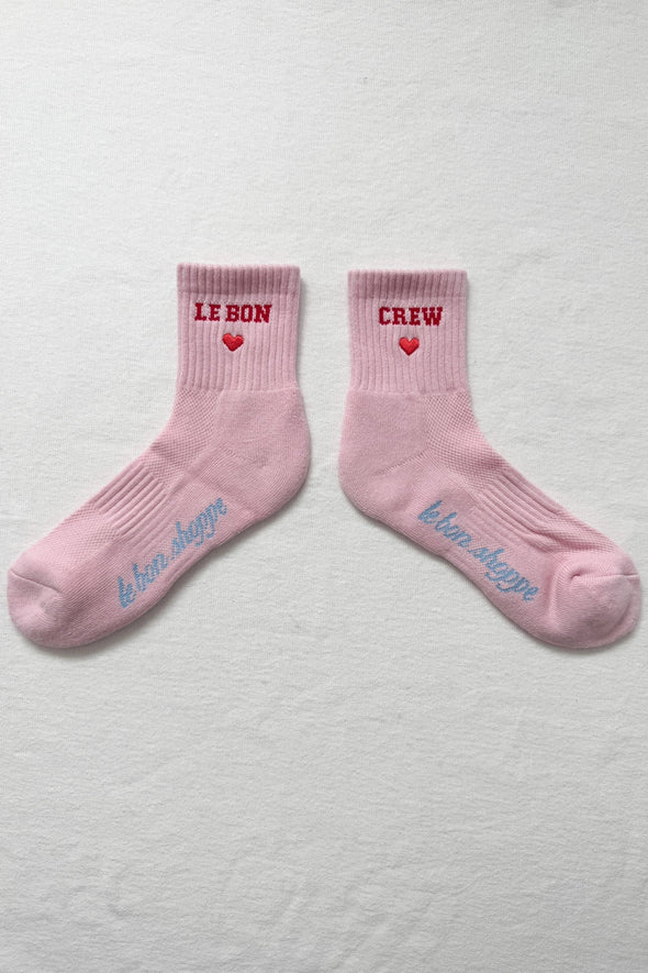 Le Bon Shoppe Embroidered Crew Sock- Strawberry Milk