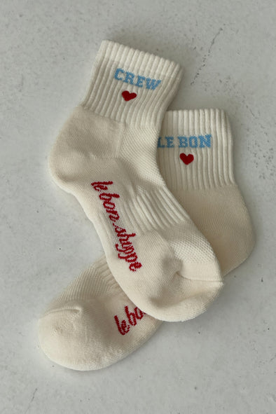 Le Bon Shoppe Embroidered Crew Sock- Vanilla