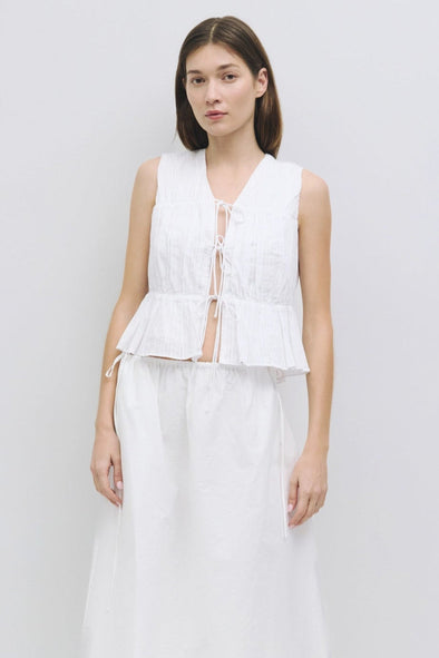 Dunst Sleeveless Tie Front Top- White