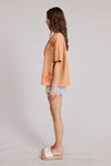 Daisy Embroidered Button Down Blouse- Ripe Peach