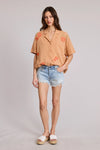 Daisy Embroidered Button Down Blouse- Ripe Peach