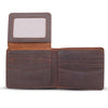 Leather Wallet w/ Flap Out Id Window- Dark Brown