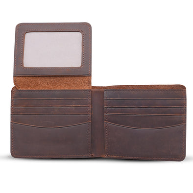 Leather Wallet w/ Flap Out Id Window- Dark Brown