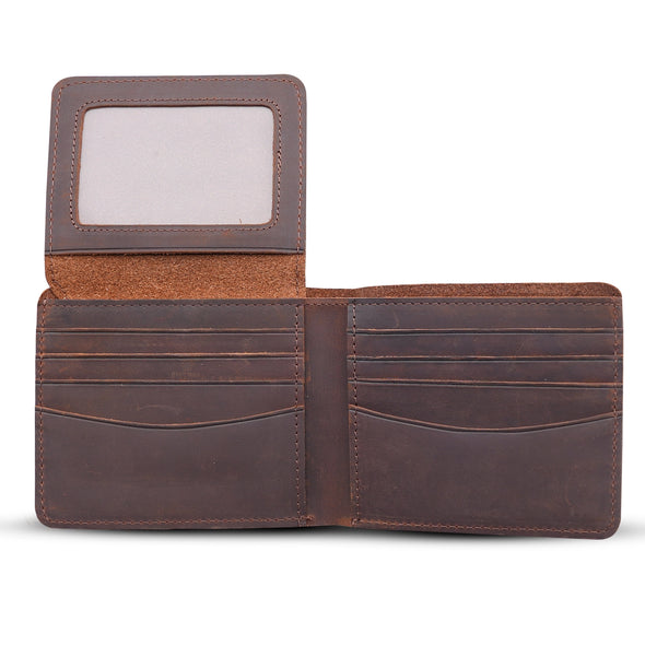 Leather Wallet w/ Flap Out Id Window- Dark Brown