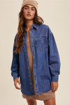 Denim Heart Oversized Shirt Jacket- Indigo