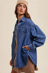 Denim Heart Oversized Shirt Jacket- Indigo
