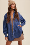 Denim Heart Oversized Shirt Jacket- Indigo